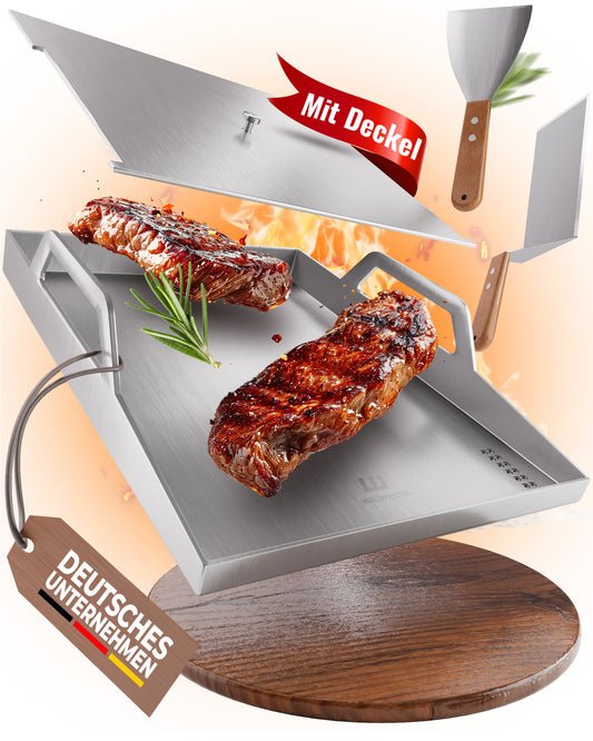 Waldmeister® BruzzPlate - Edelstahl Plancha Grillplatte für nahezu jeden Gas- & Holzkohlegrill