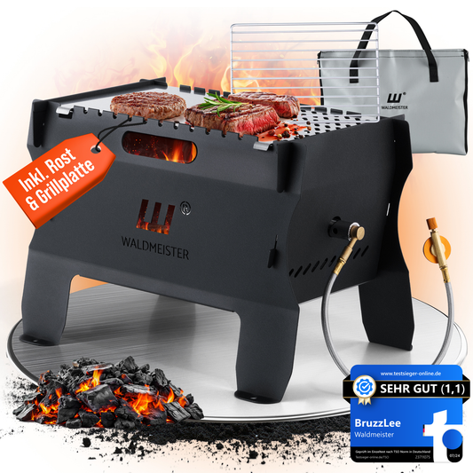Waldmeister® BruzzLee - Mobiler & steckbarer Gasgrill - perfekt für Unterwegs mit feuerfester Tragetasche
