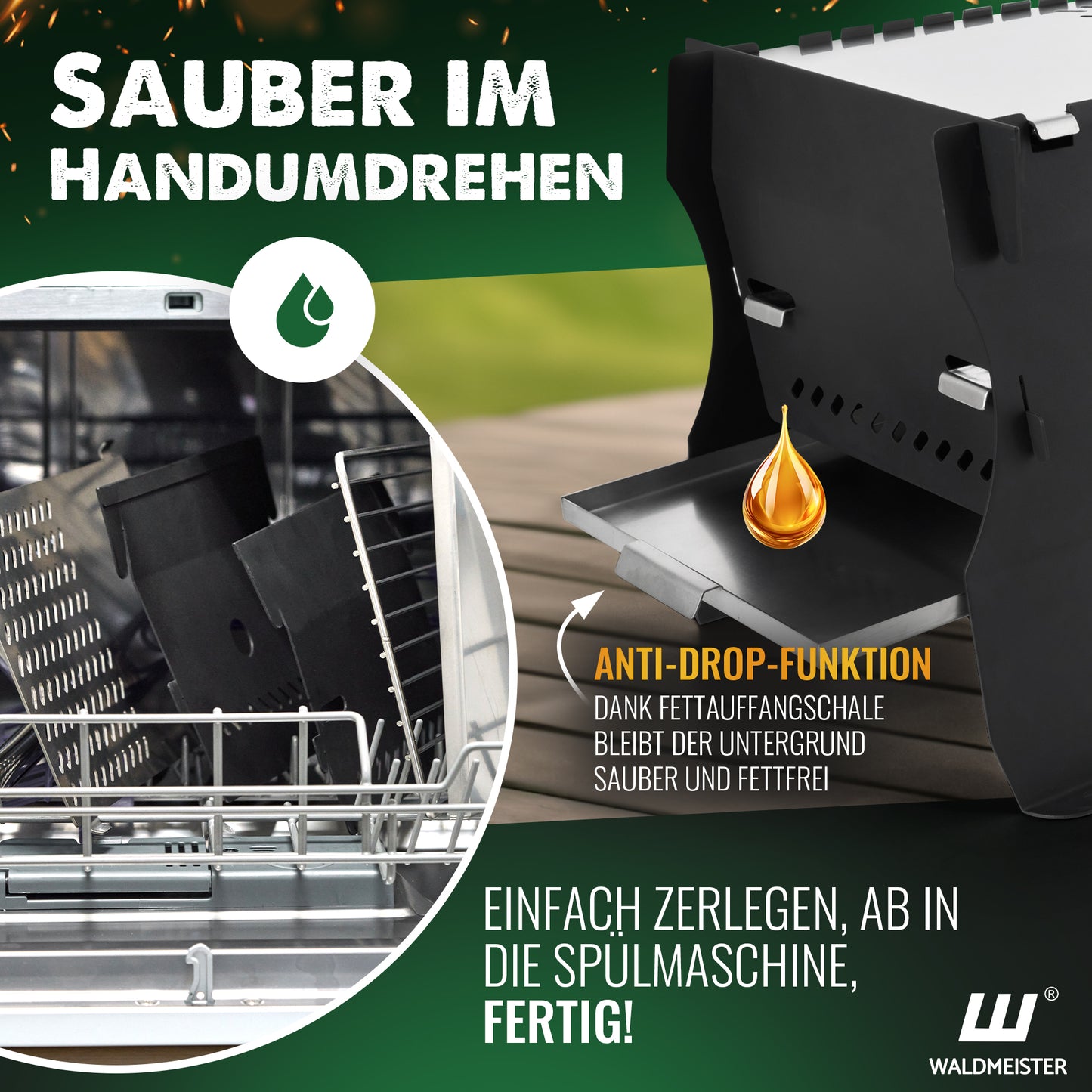 Waldmeister® BruzzLee - Mobiler & steckbarer Gasgrill - perfekt für Unterwegs mit feuerfester Tragetasche